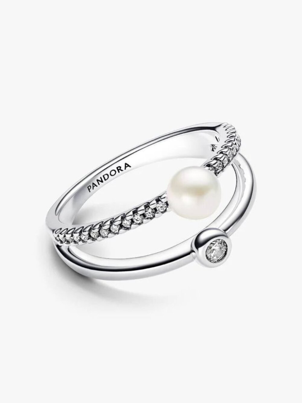 Pandora FINAL SALE - Treated Freshwater Cultured Pearl & Pav�� Double Band Ring